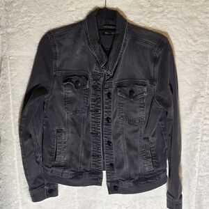 Womens Prosperity Black Denim Jean Jacket, Long Sleeve, Large